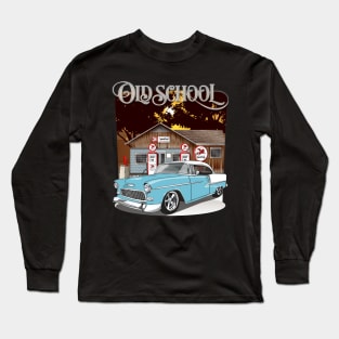 1955 Skyline Blue Chevy Bel Air Old School Long Sleeve T-Shirt